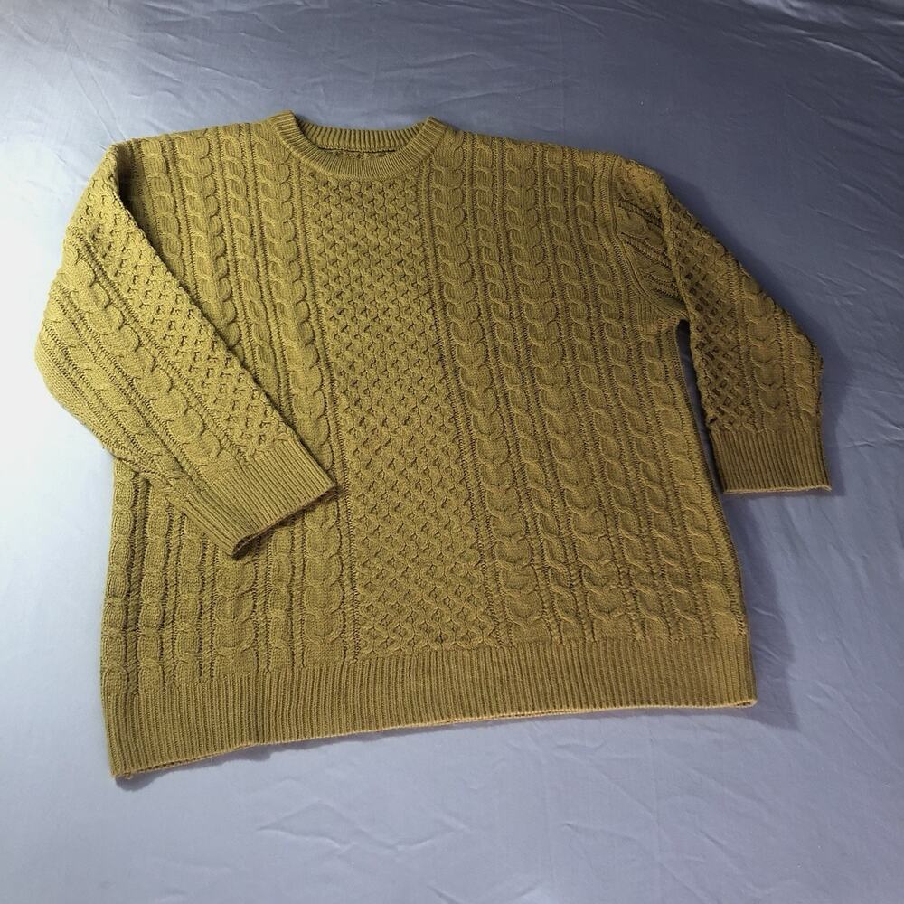 Cable Knit Fisherman‎ Sweater Crewneck Khaki Men’s XL Pullover Preppy Academia